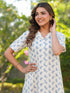 Off White Pure Cotton Floral Printed A-Line Shirt Dress